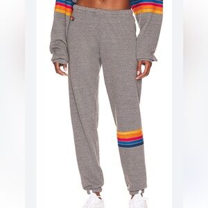 Aviator Nation Gray Track Pants with Rainbow Stripes
